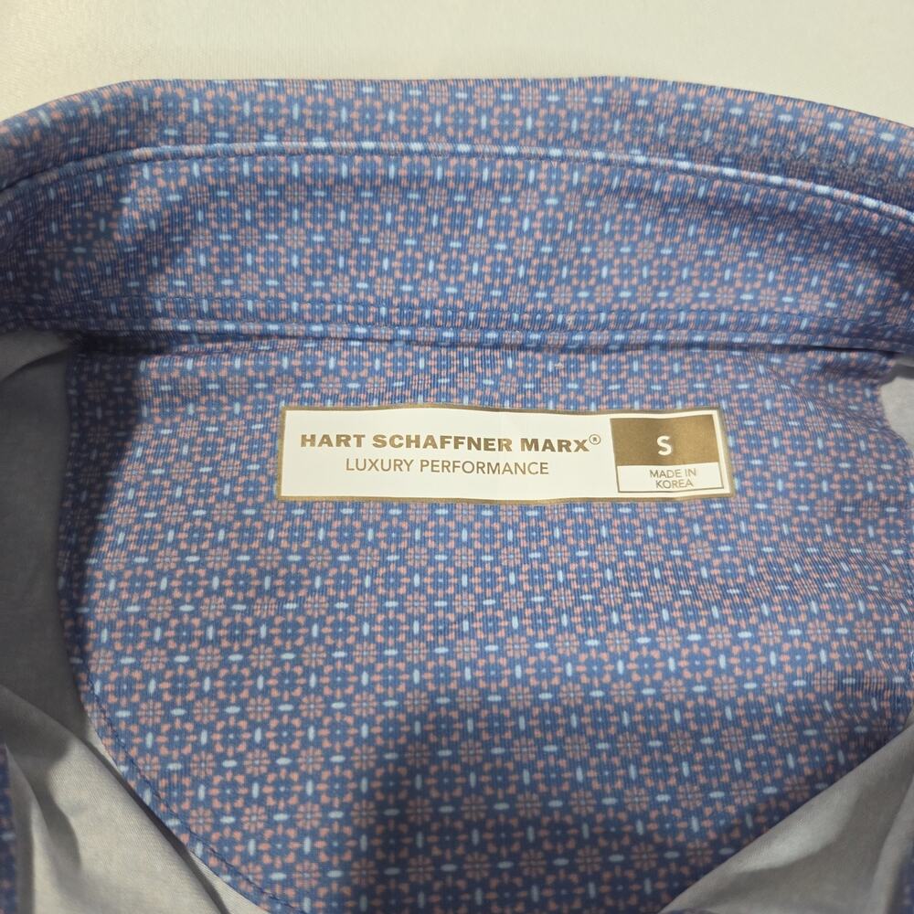 Hart Schaffner Marx Polo Shirt Men's Small Blue Geometric Print Luxury Golf - Picture 2 of 8